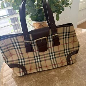 Burberry Beige and Dark Brown Checkered Tote